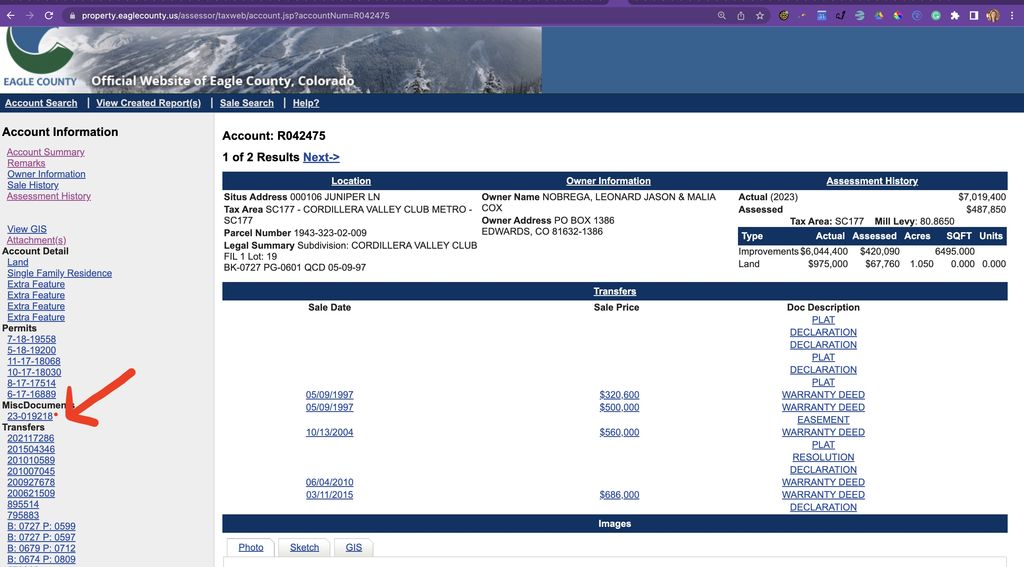 2023 notice of valuation location on property record card eagle county