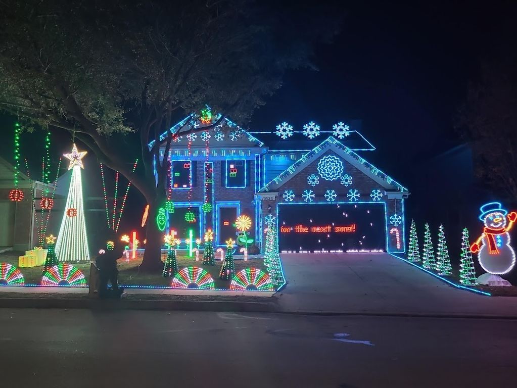 A dazzling Christmas light display on a home in Monte Vista