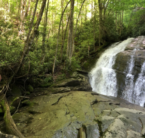 Rocks and waterfalls at Lower Pond Creek in Beech Mountain, North Carolina.