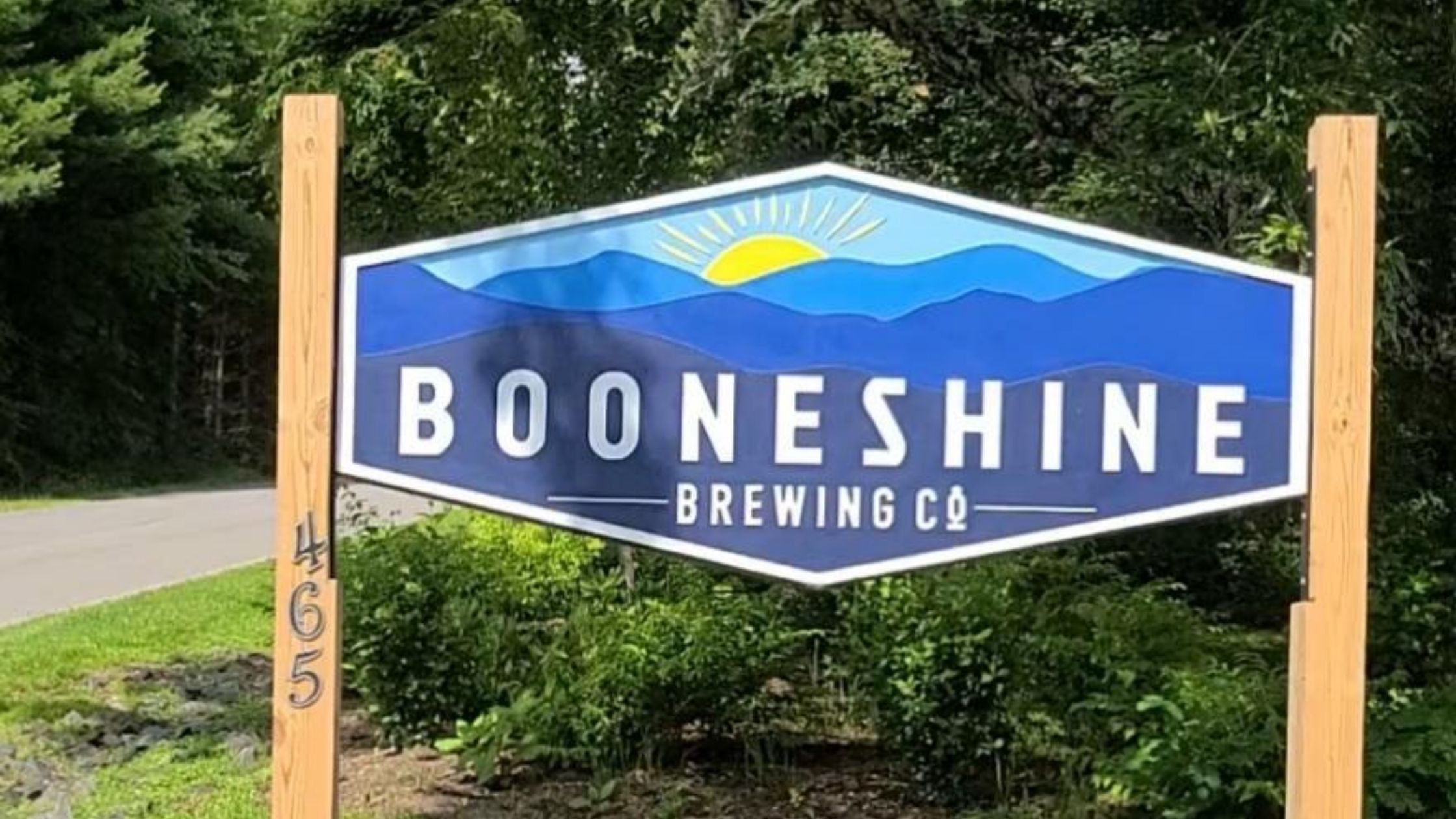 Signage outside of Booneshine Brewing Company in Boone, NC.