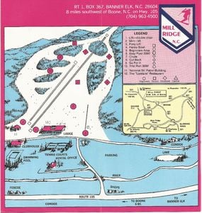 Mill Ridge Ski Resort map from the 1960s/1970s.