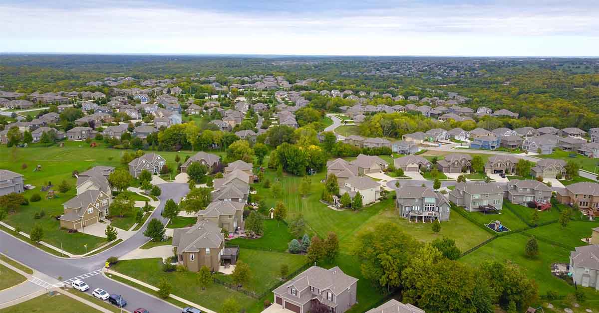 Aerial photograph of a neighborhood