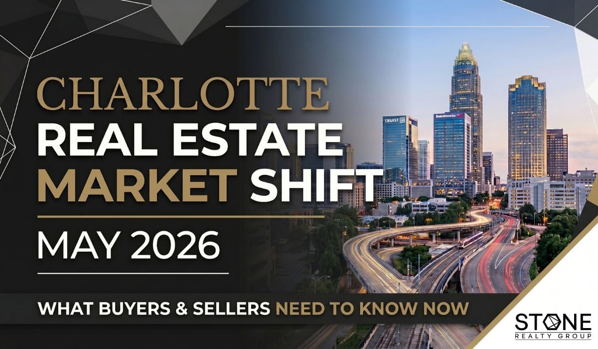 An infographic promoting a blog post on the "Charlotte Real Estate Market Shift", specifically for May 2026.