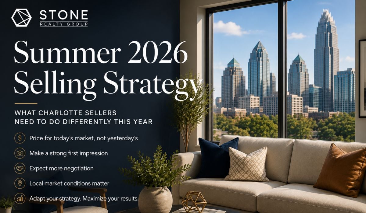 Charlotte homeowners preparing to sell their home in Summer 2026 with views of the Charlotte skyline and surrounding neighborhoods.