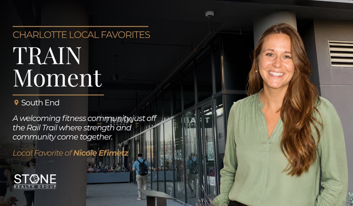 Nicole Efimetz of Stone Realty Group at TRAIN Moment in South End Charlotte NC, highlighting one of her favorite local fitness communities near the Rail Trail.