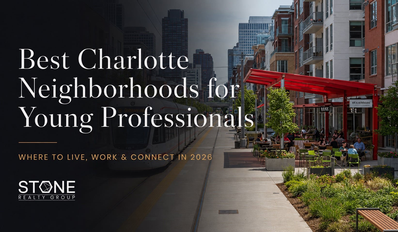 Charlotte South End neighborhood with the LYNX light rail, outdoor restaurants and walkable apartments for young professionals in 2026.