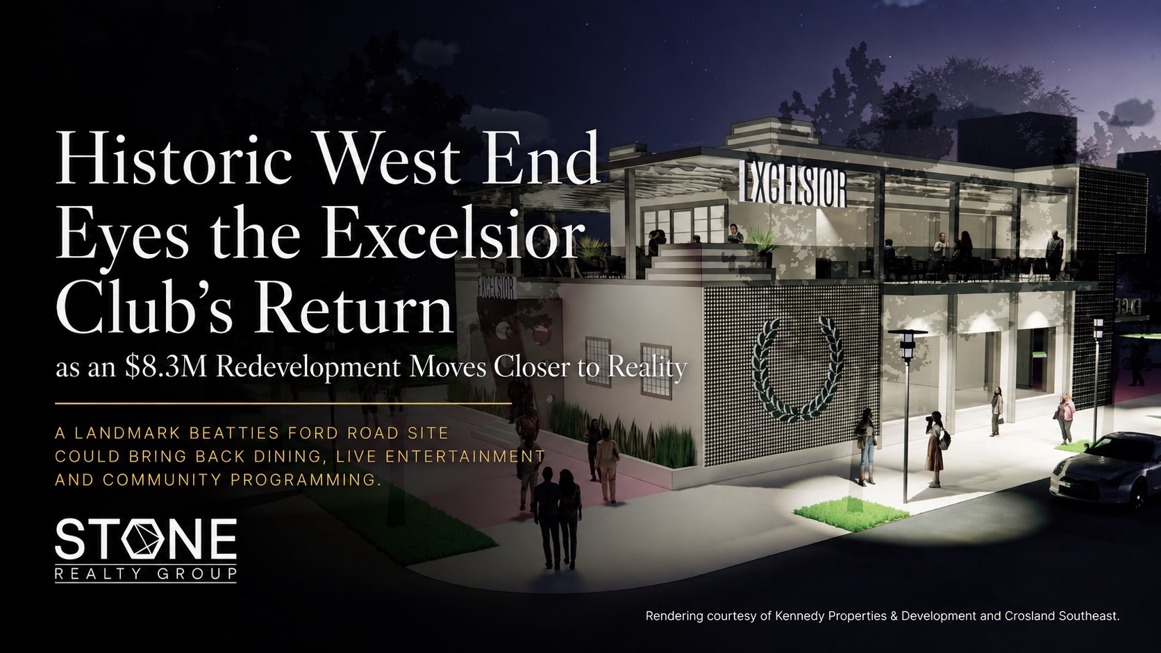 Rendering of the Excelsior Club redevelopment in Charlotte’s Historic West End, highlighting the planned revival of the Beatties Ford Road landmark.