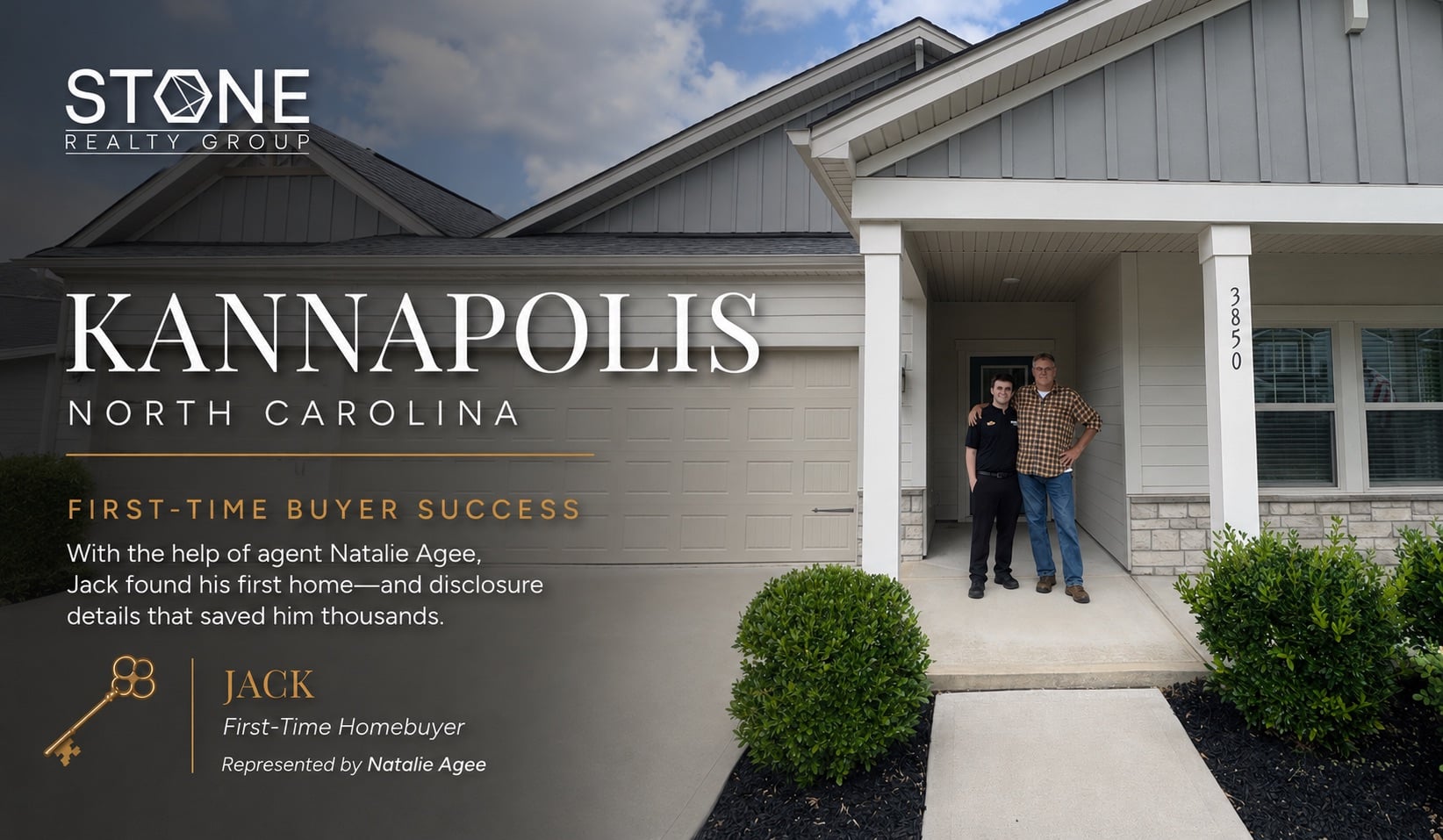 First-time homebuyer at his new home in Kannapolis, NC, represented by Charlotte real estate agent Natalie Agee of Stone Realty Group.