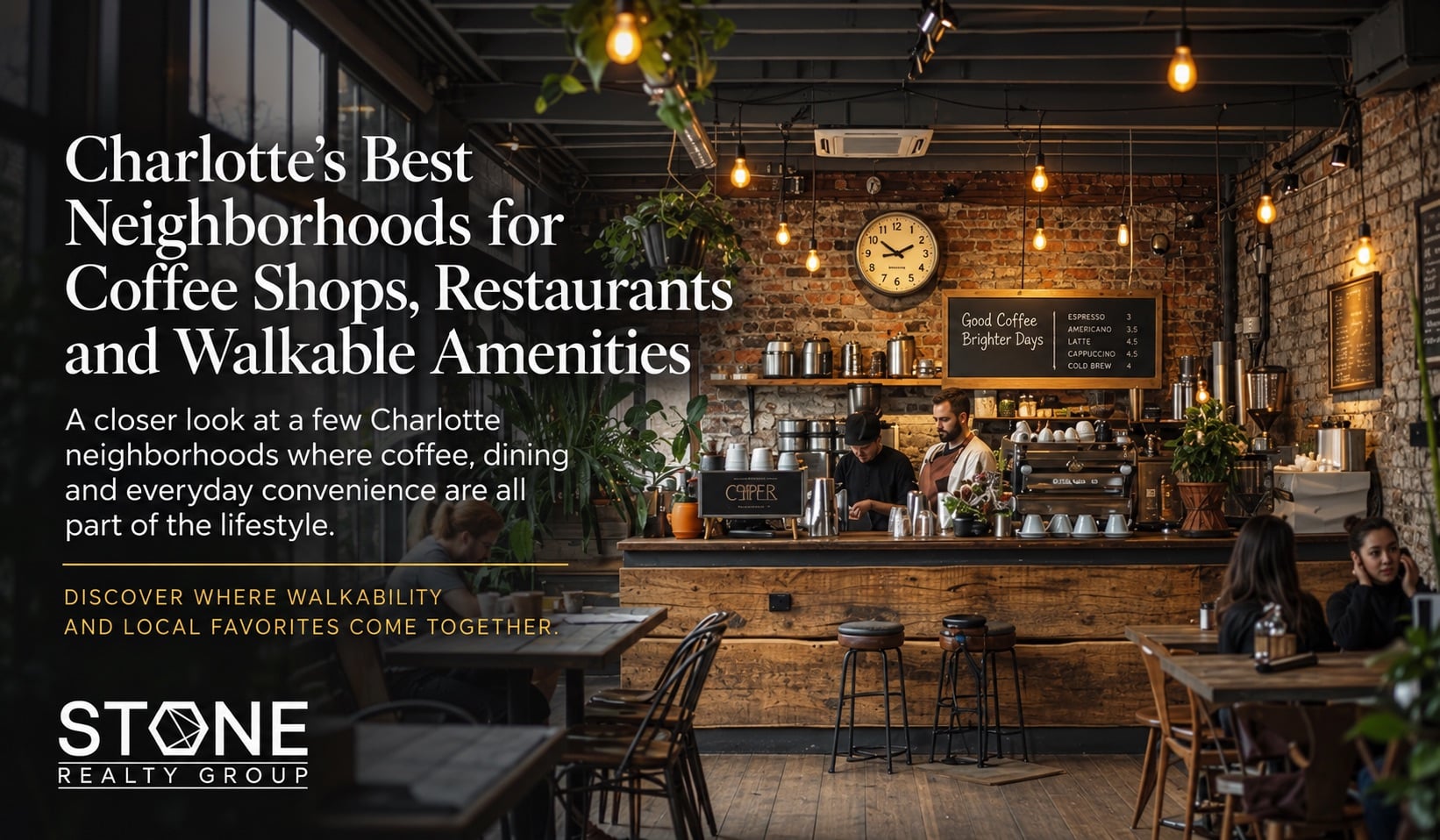 Coffee shop in Charlotte NC highlighting the best neighborhoods for restaurants, cafés and walkable amenities