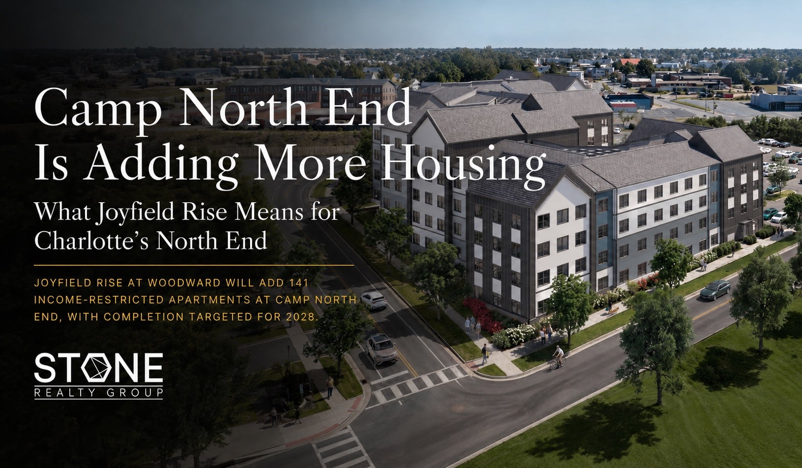 Rendering of Joyfield Rise at Woodward, a 141-unit income-restricted apartment development planned at Camp North End in Charlotte, NC.