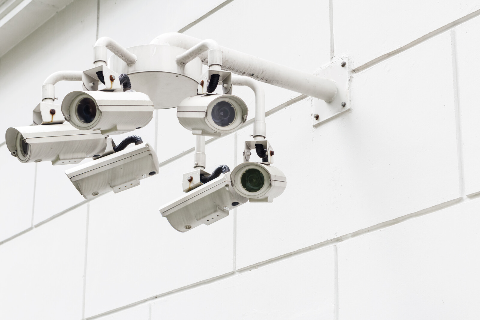 Surveillance cameras on a building