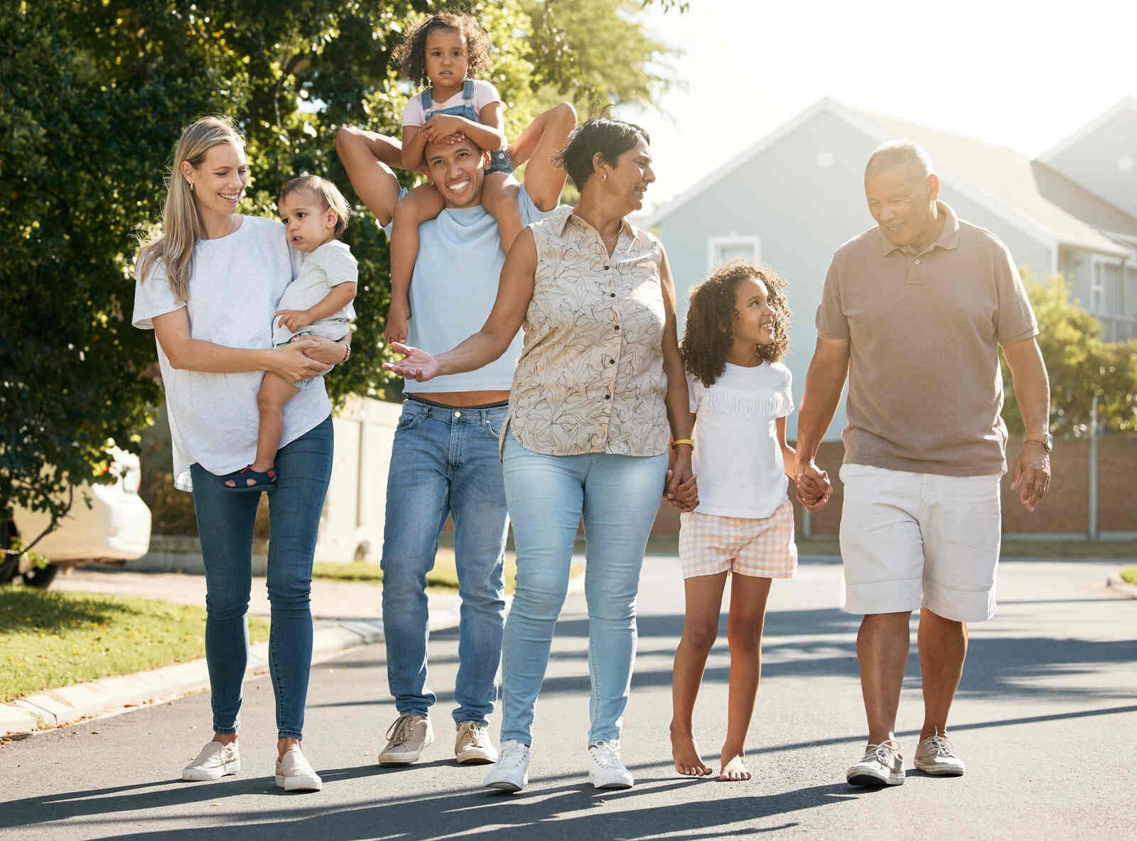 A family enjoying a new neighborhood