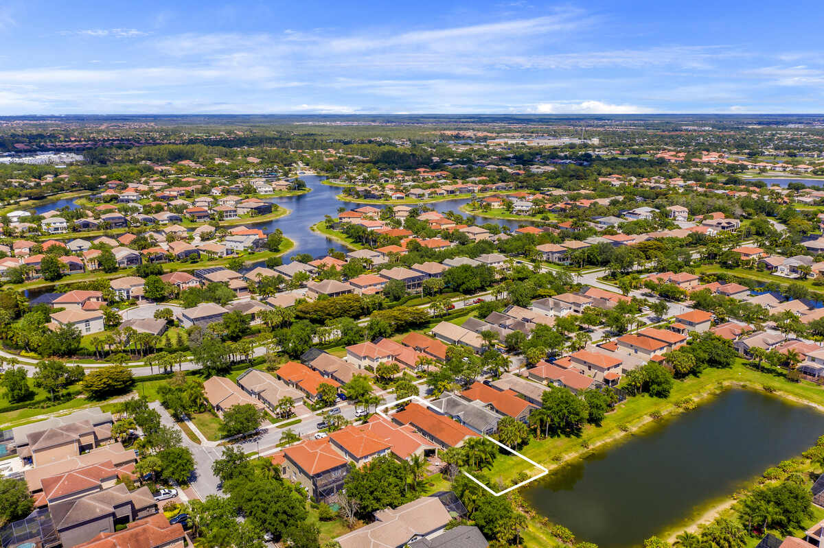 Aerial drone view of Saturnia Lakes in North Naples