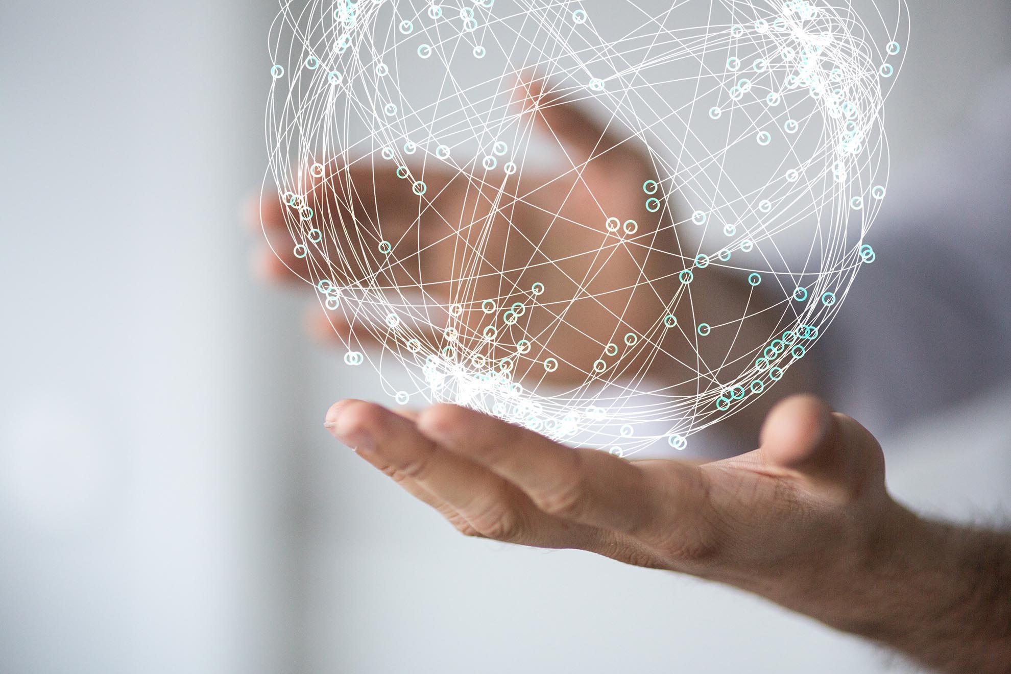 network holding in hand 3d connection data