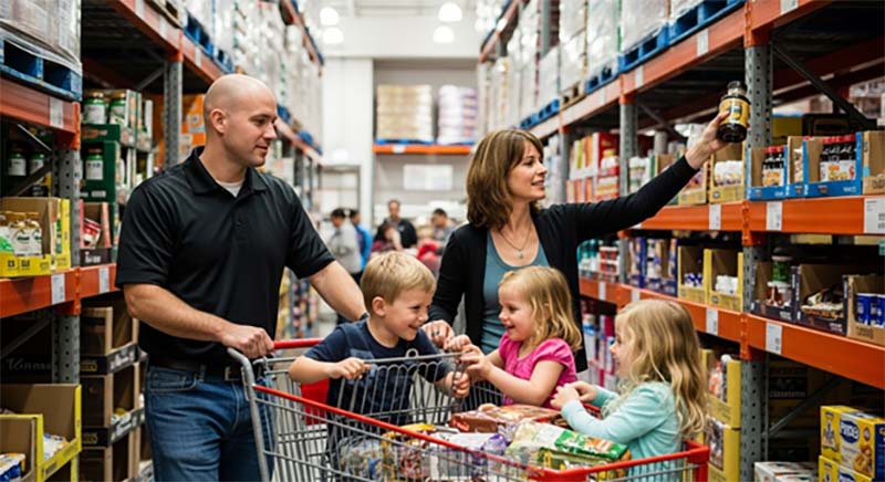 Family shopping in grocery store