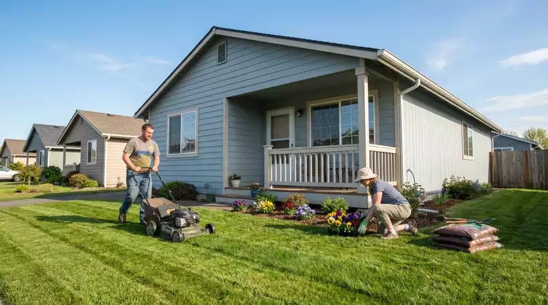 Couple doing yard work.