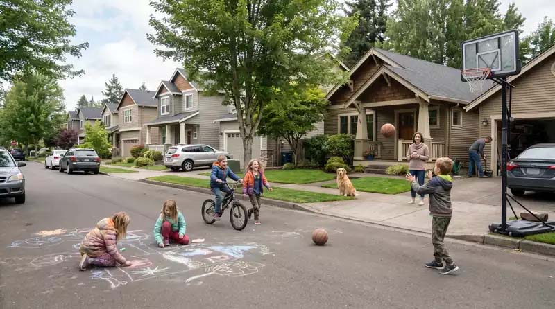 Kids playing in a neighborhood street