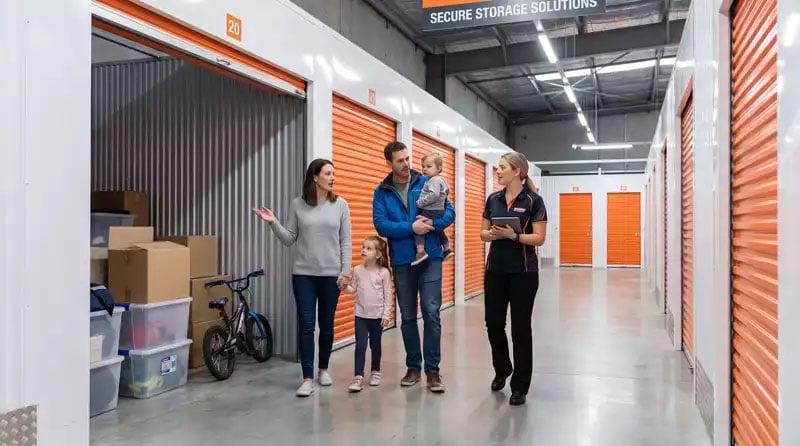 Family getting into their storage unit
