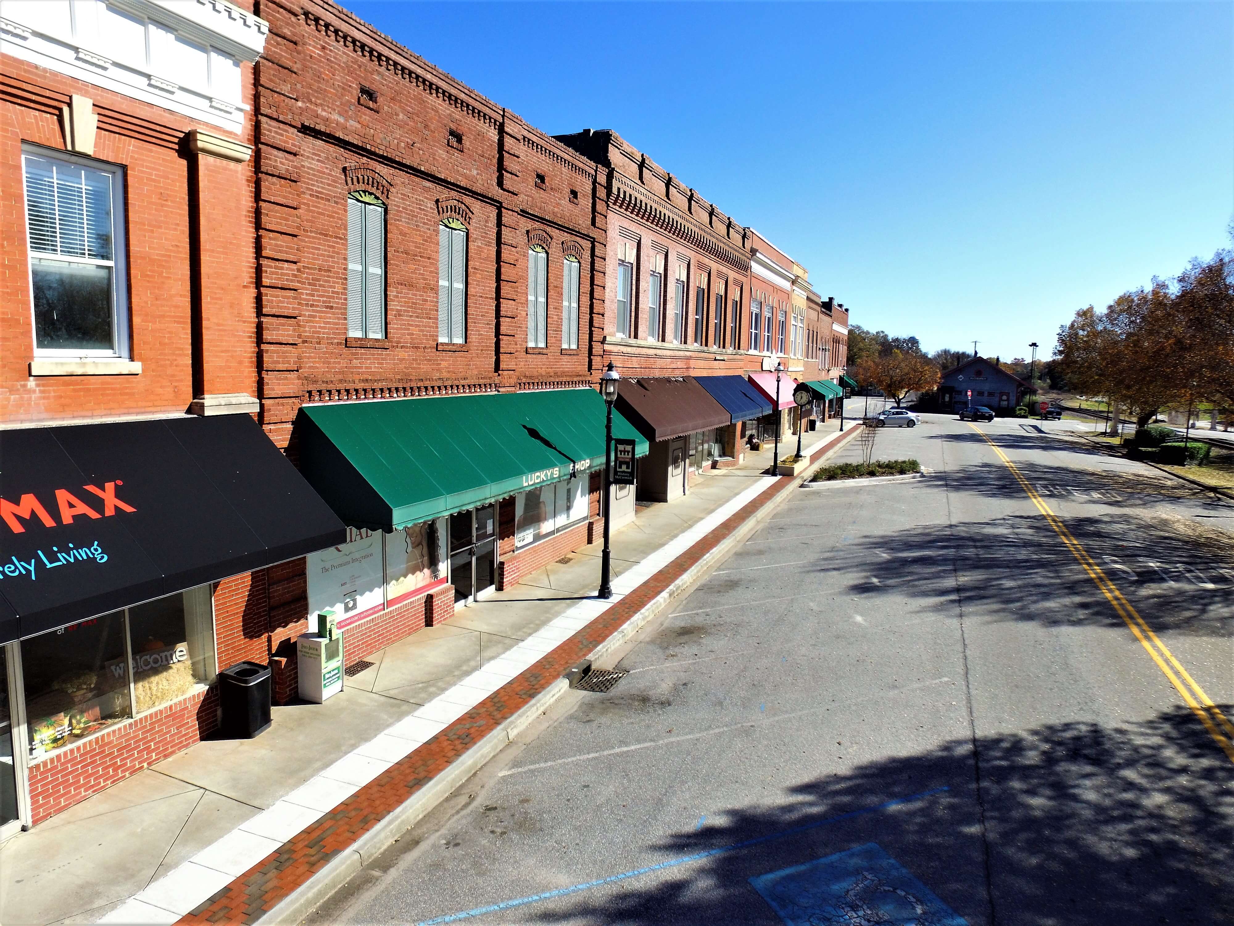 Downtown streetscape in McCormick South Carolina