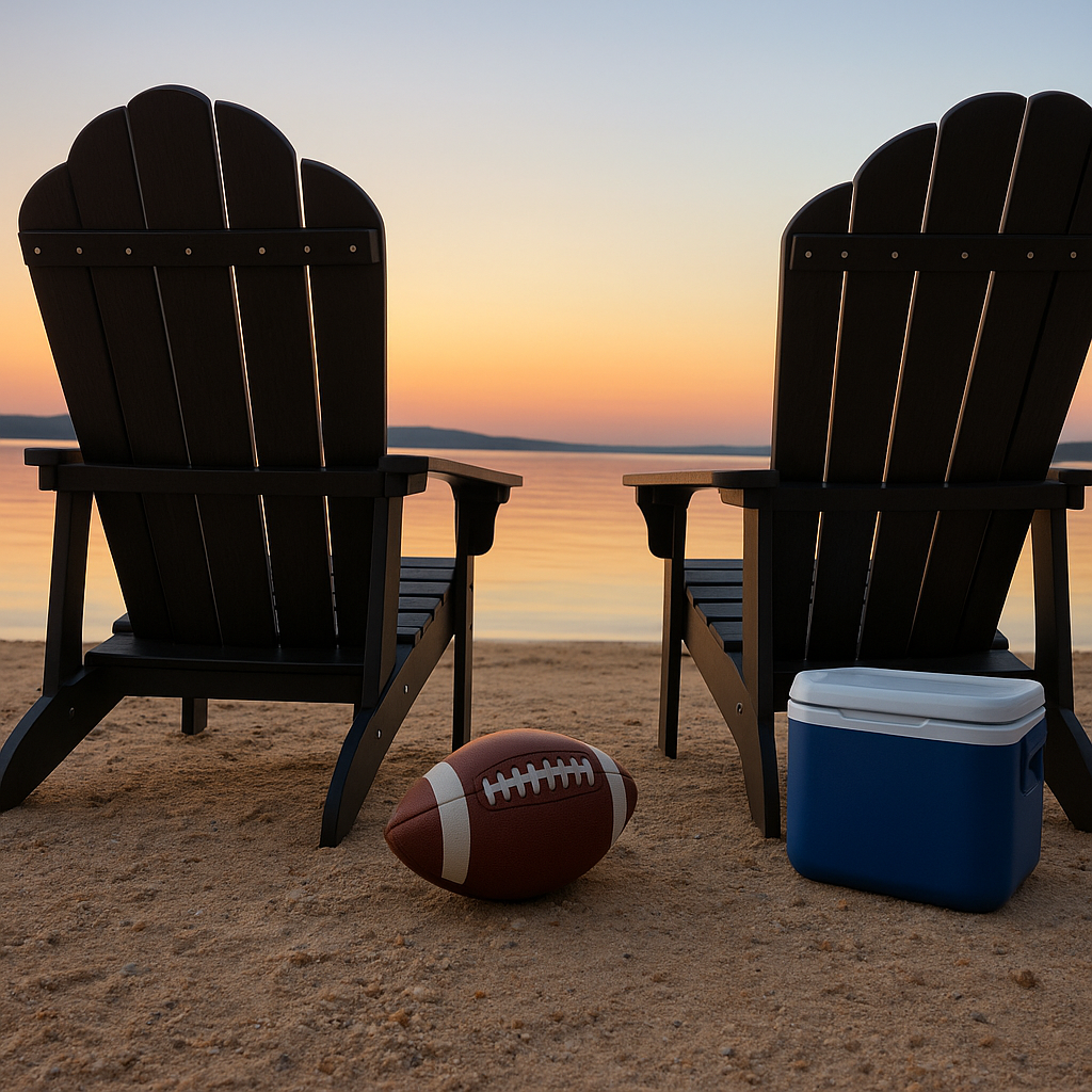 Lakeside Sunset with Adirondack Chairs