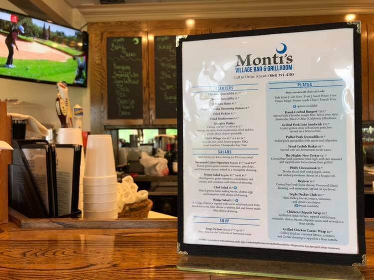 Monti’s Sports Bar menu and atmosphere at Monticello Clubhouse