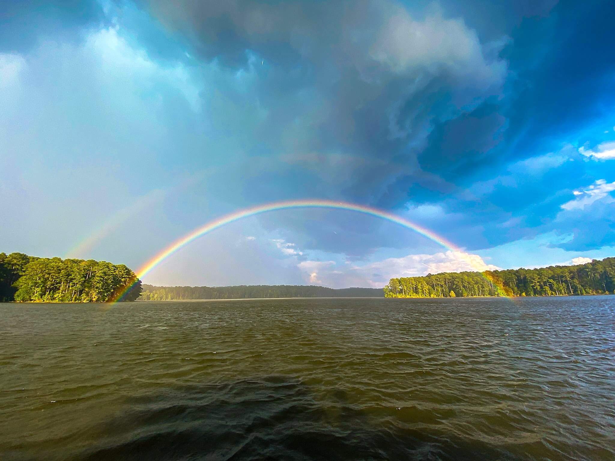 Lake Thurmond view of rainbow near Lincolnton Georgia on the Georgia side of Clarks Hill Lake