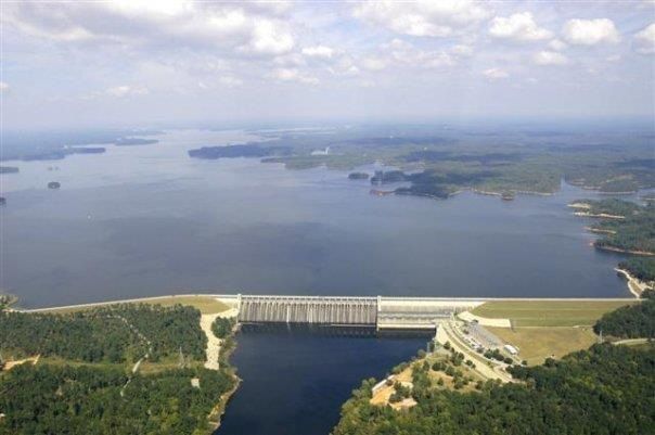 Early image of the completed Lake Thurmond dam and lake