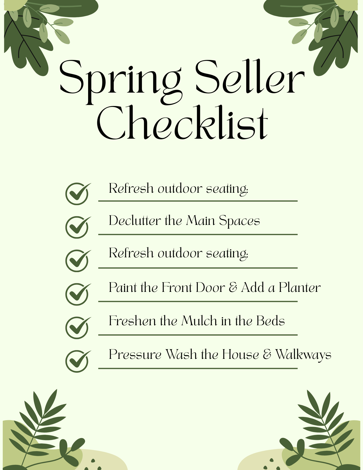 Seller checklist on a clipboard with simple staging items and home prep tasks, styled for a Lake Thurmond spring listing