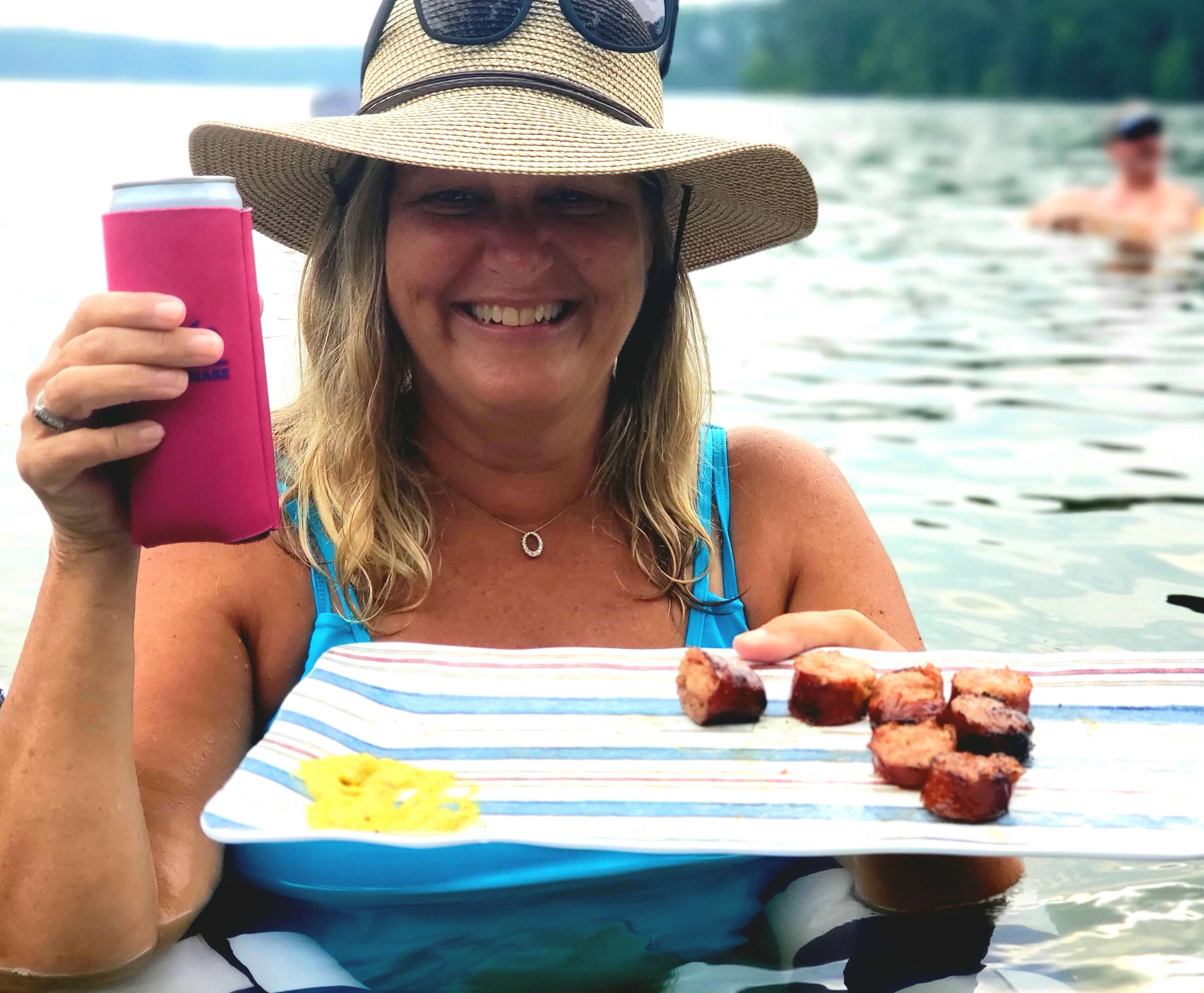 Picnic near Lake Thurmond with grilled food and shaded shoreline view