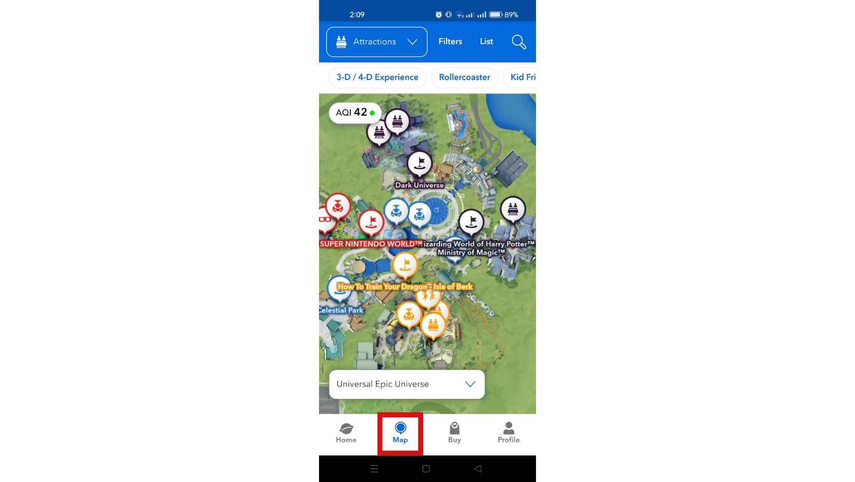 Open the app and tap “Map” at the bottom