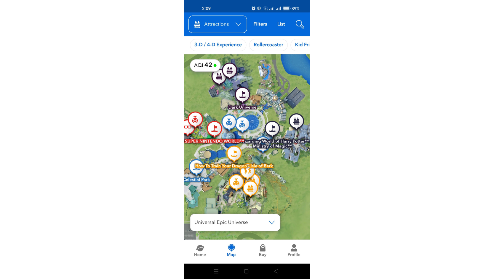 Use the scroll or dropdown to select “Epic Universe”