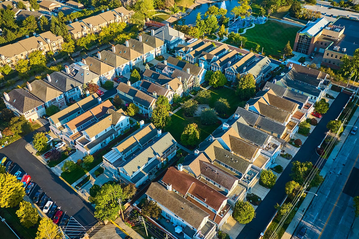 Aerial-Suburban-Tranquility-at-Sunset---Indiana-Neighborhood