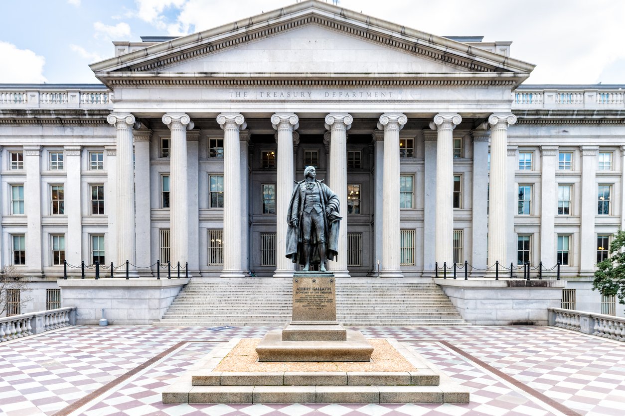 Department of Treasury building office with statue of Albert Gallatin