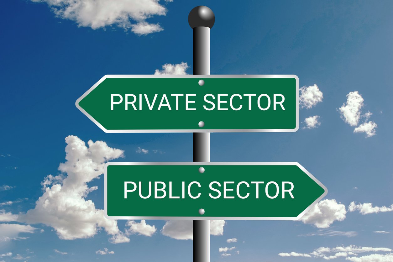 Green Traffic signs with Private or Public sector - Socialist, Capitalist, privatization, school, health service