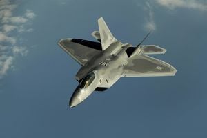 F22 Figher Jet flies over Gulf of Mexico from Tyndall Air Force base