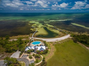 Aerial view of Ovation club house and pool