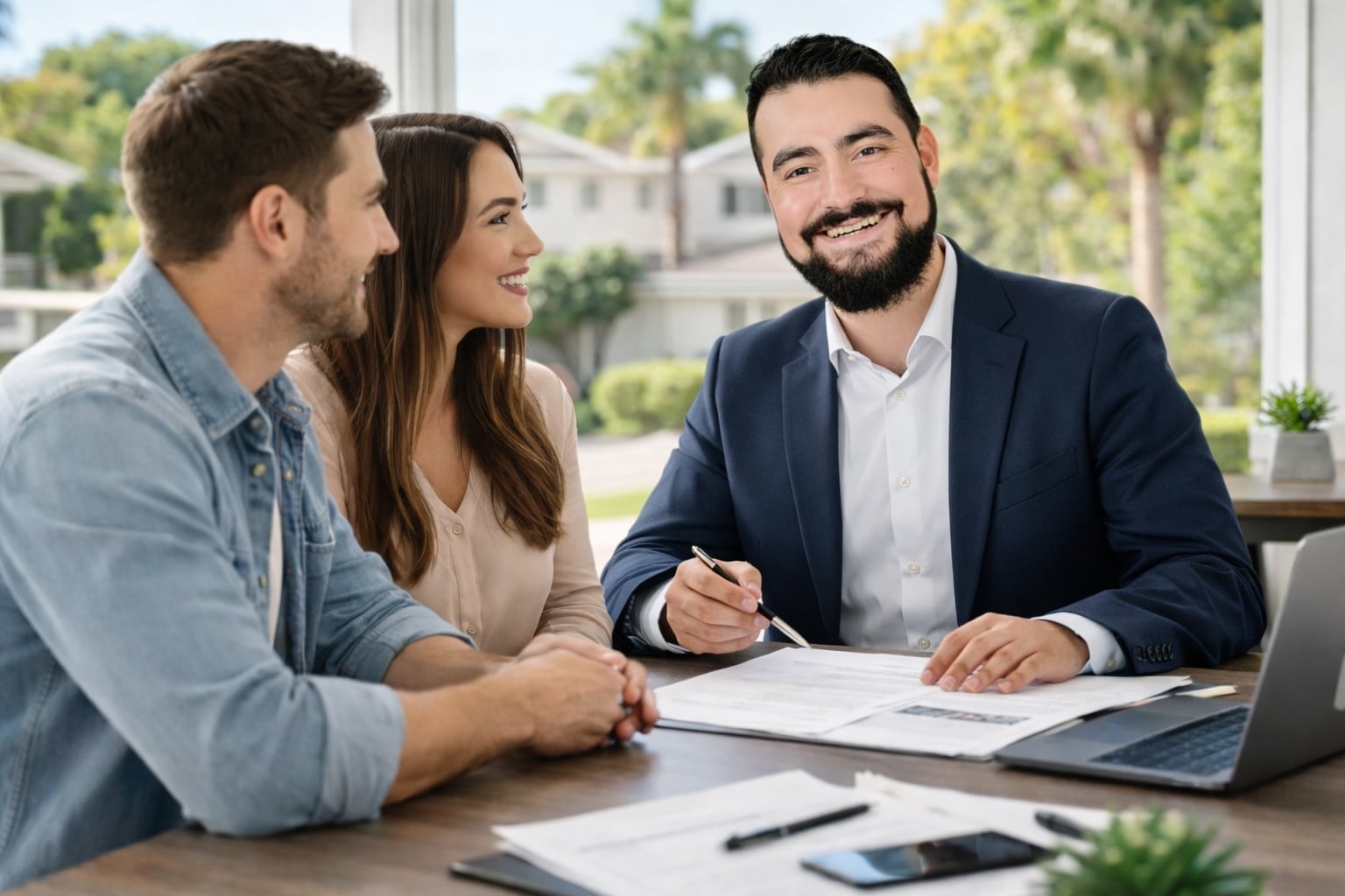 Top-rated mortgage broker in San Joaquin County meeting with homeowners about refinancing options