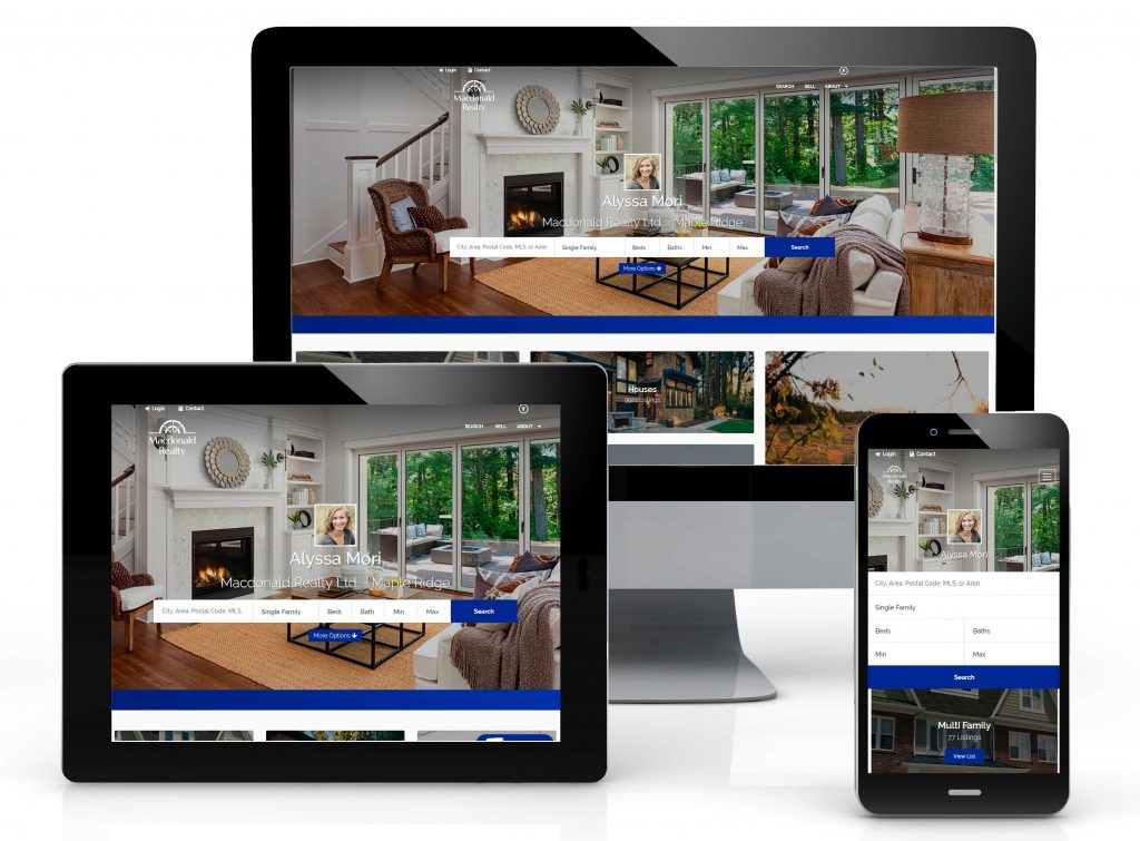 Tablet Phone Desktop displaying the new Macdonald Realty website