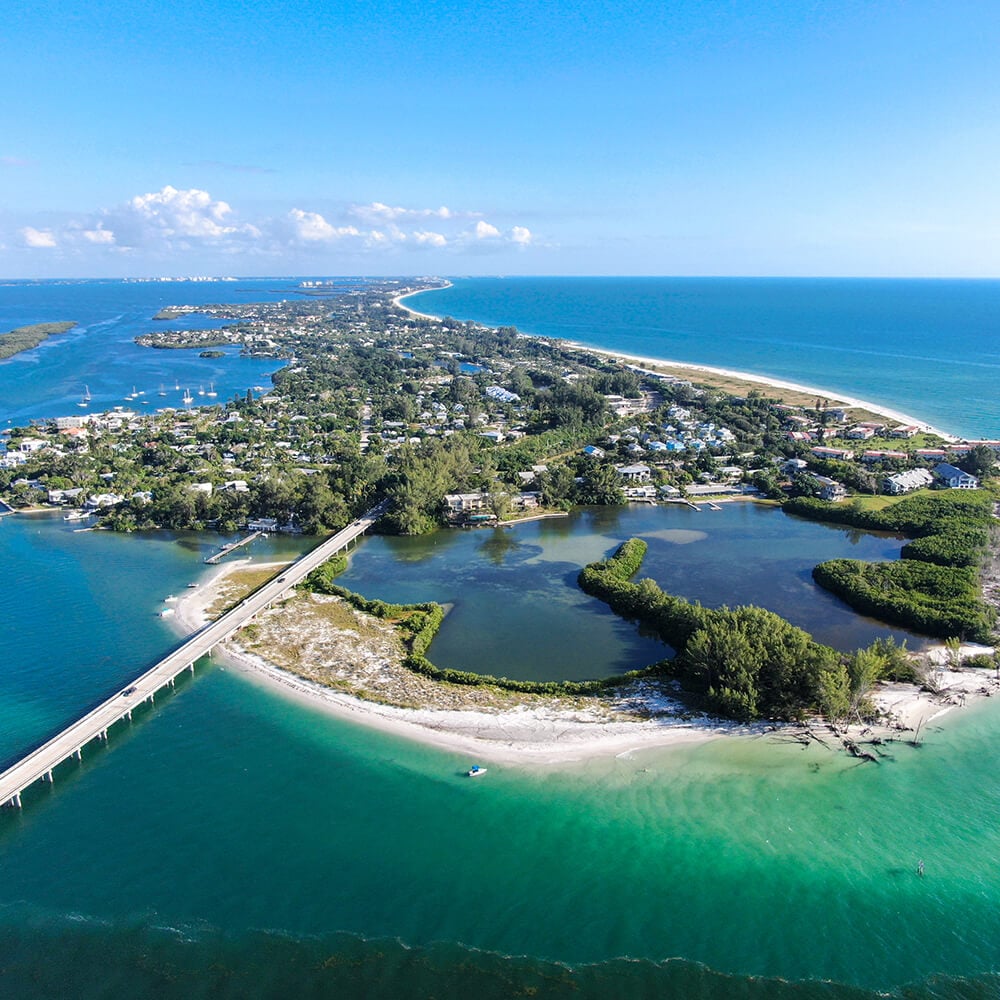 Aerial-view-of-Longboat-Key-town-and-beaches