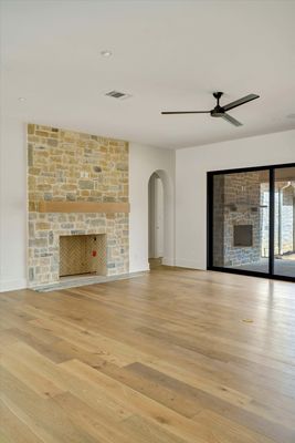 modern stone fireplace livingroom