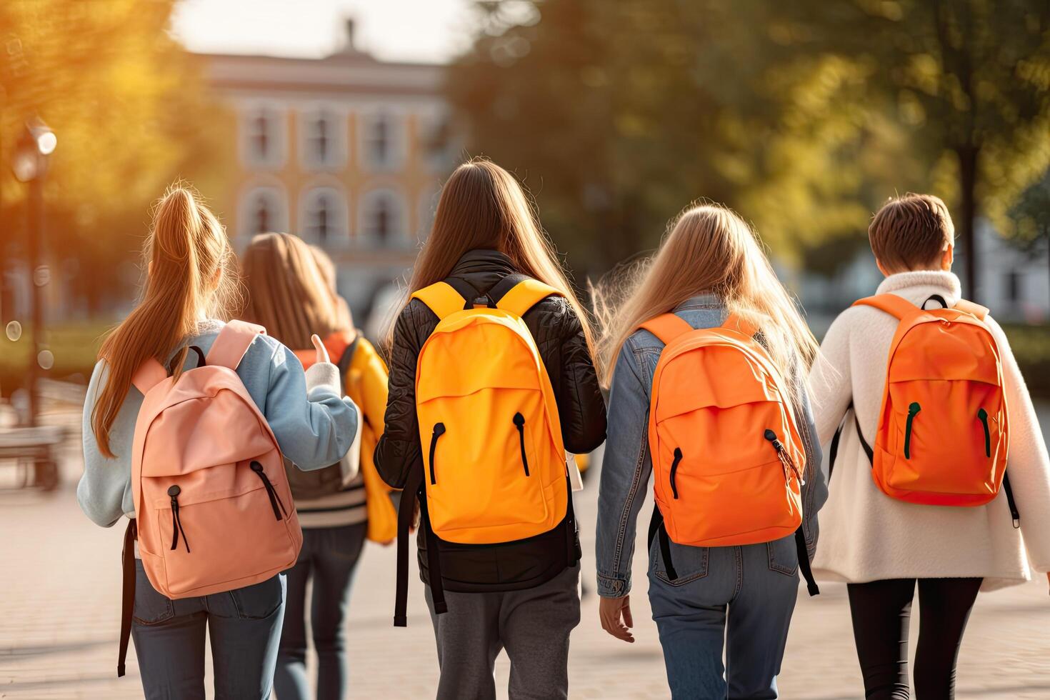back-view-of-group-of-schoolgirls-with-backpacks-standing-on-street-school-students-full-rear-view-with-school-backpack-ai-generated-free-photo