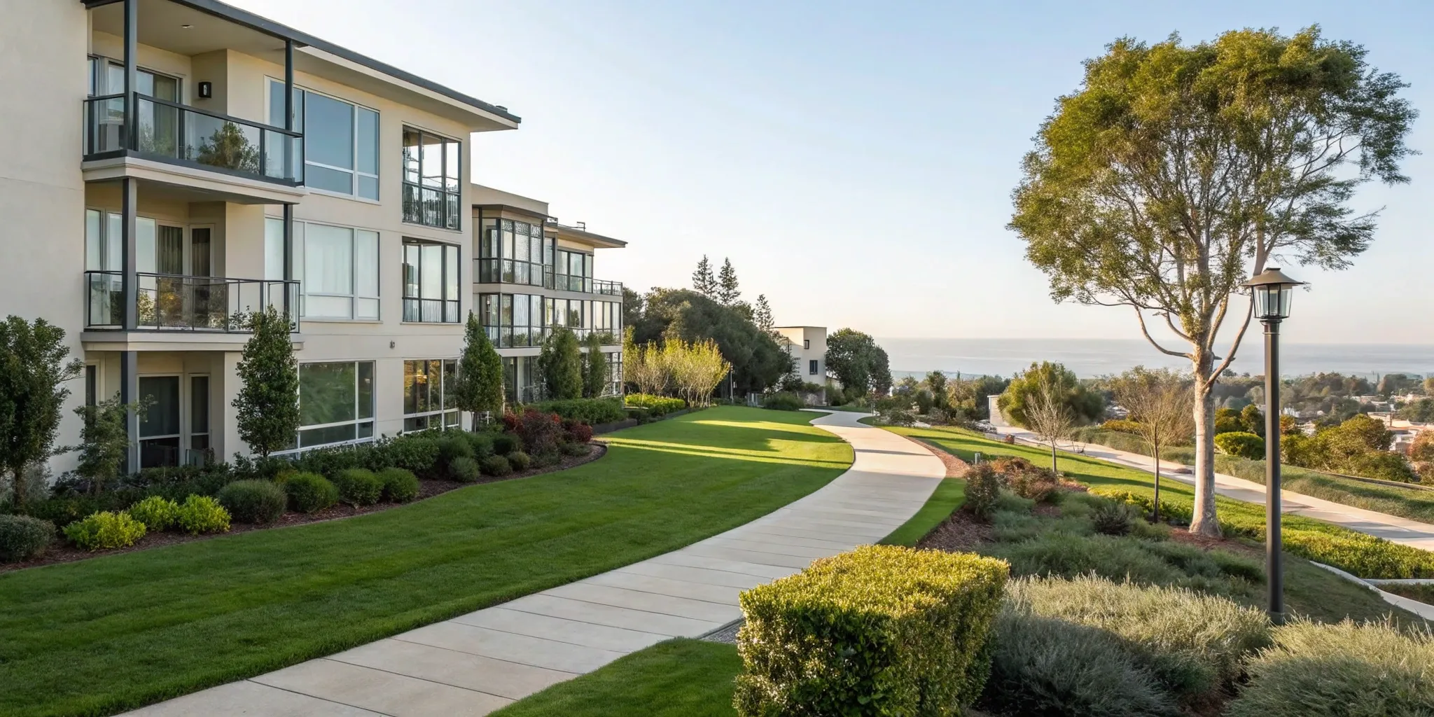 A modern California apartment building with units for sale.