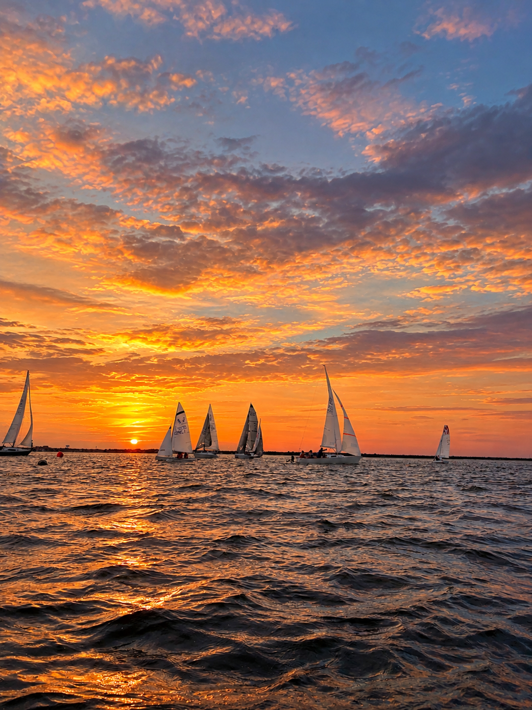 Sunset Sailboat Regatta on Choppy Seas