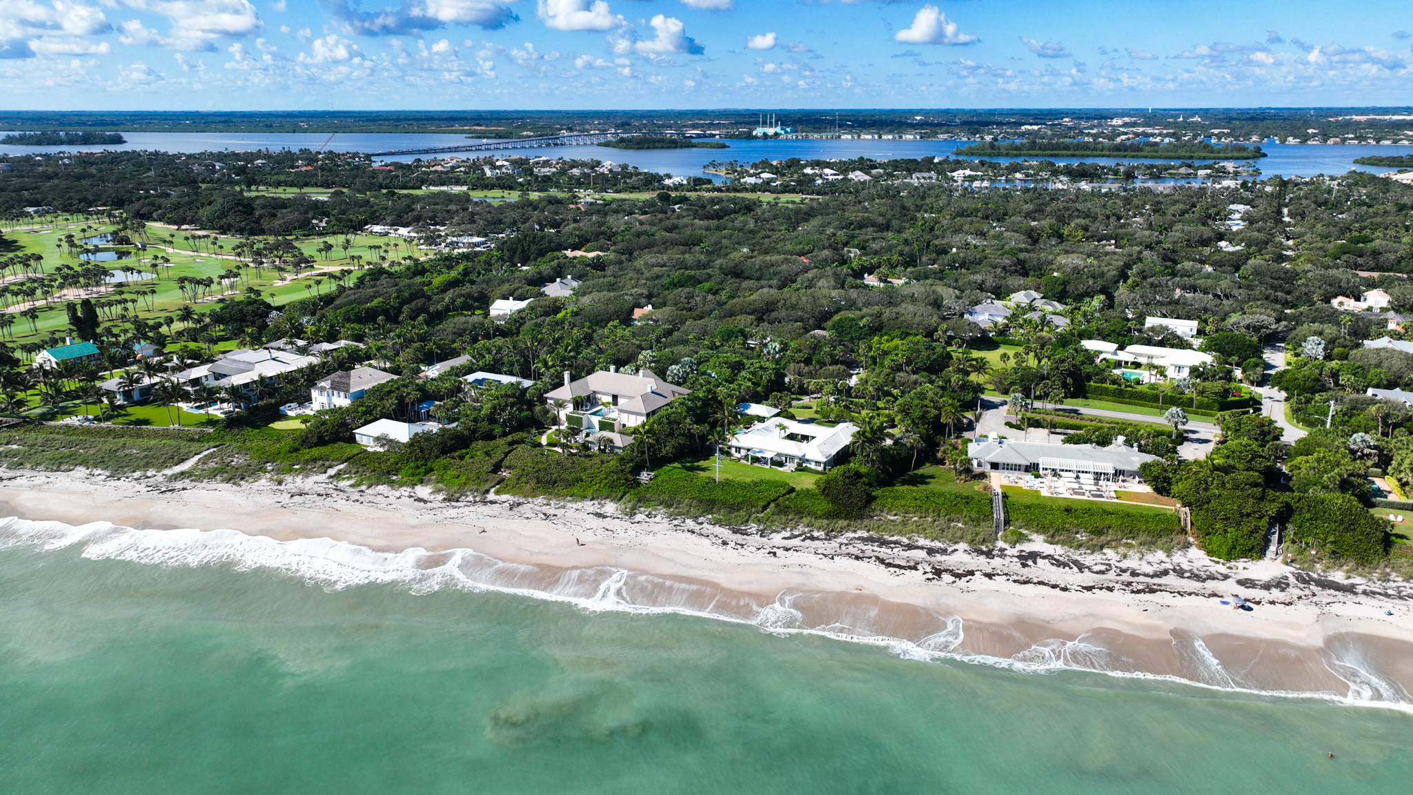 Aerial view of Riomar Country Club and the Atlantic Ocean