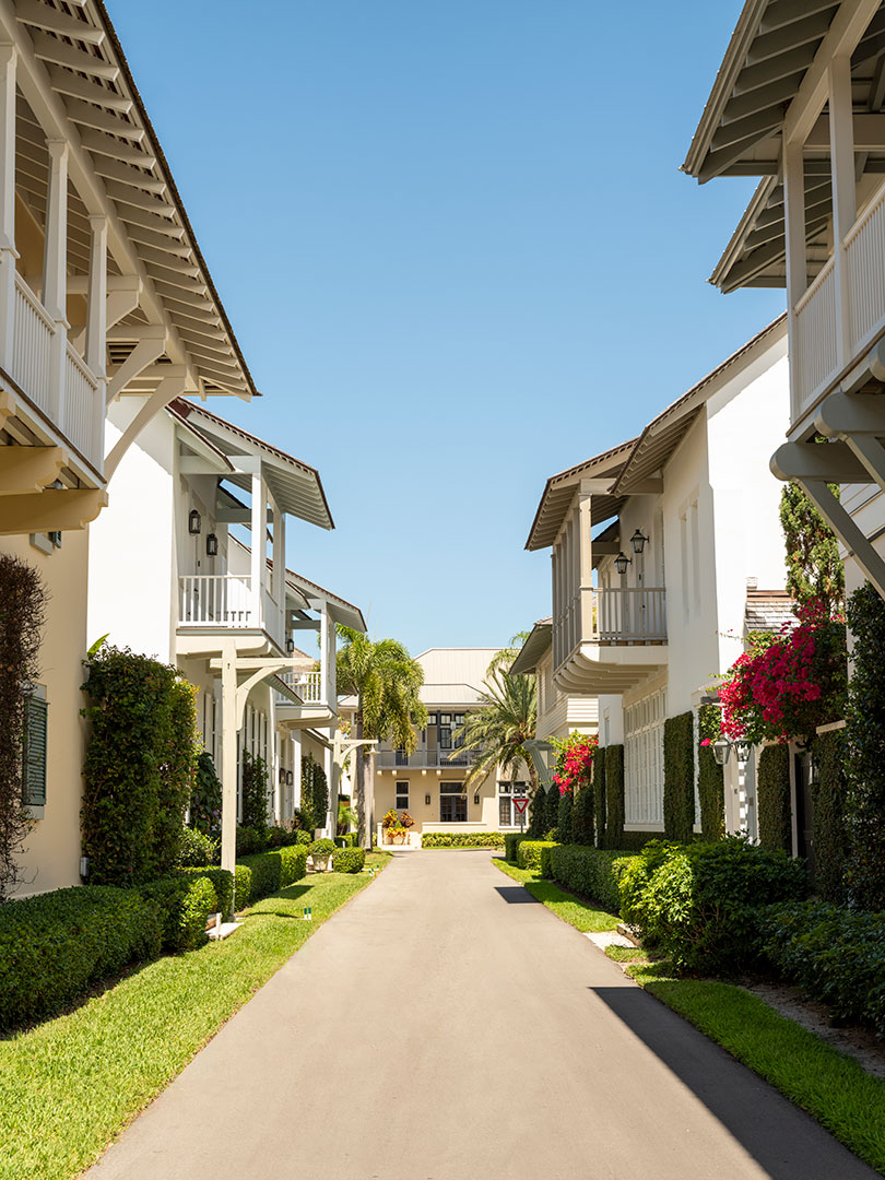 Walkable village street and Anglo-Caribbean homes within Windsor