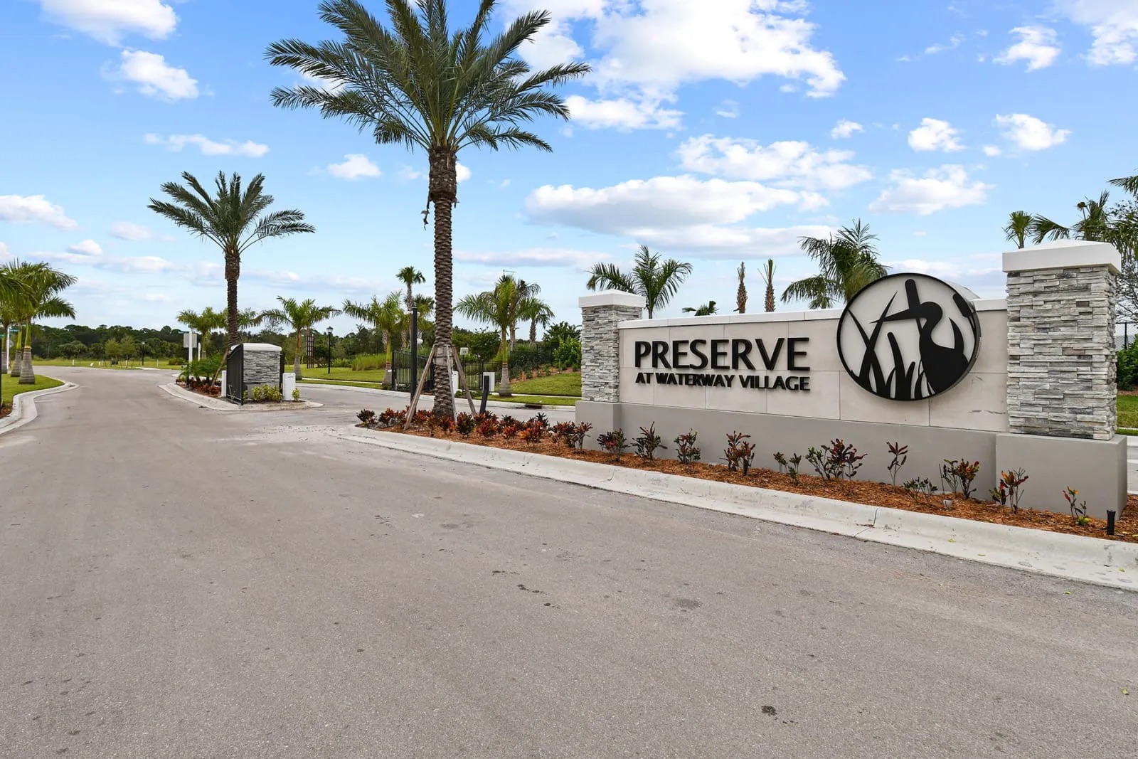 Homes, landscaping, and water views in The Preserve at Waterway Village