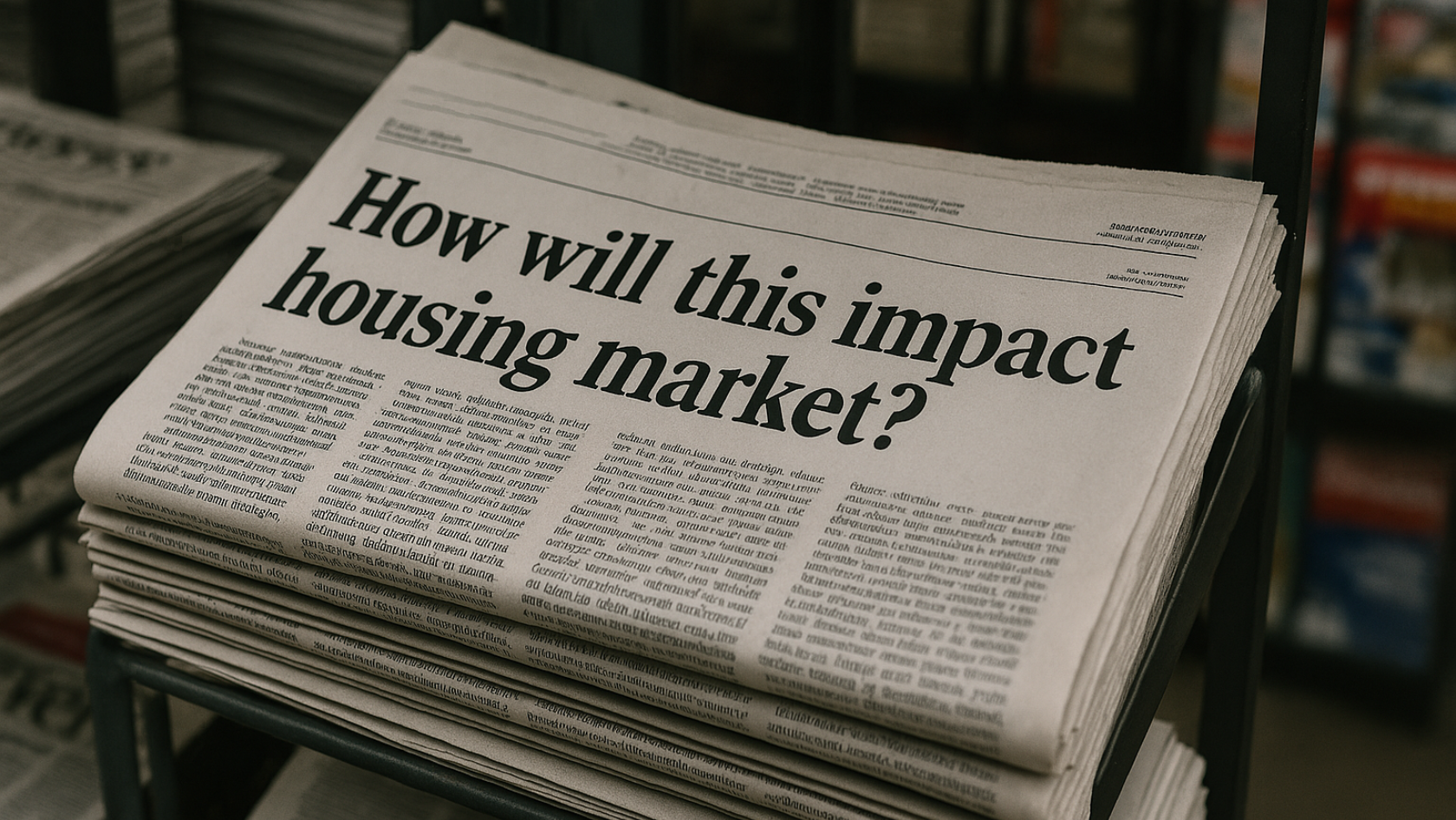 Digital illustration of a newspaper with the headline "How Will This Impact the Housing Market?"—symbolizing real estate market uncertainty during a recession. Ideal for blog content about home prices, economic downturns, and Triangle NC housing trends.