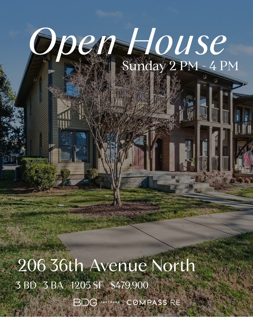 BDG Partners open house card for 206 36th Avenue North in the Sylvan Park area of Nashville TN 37209