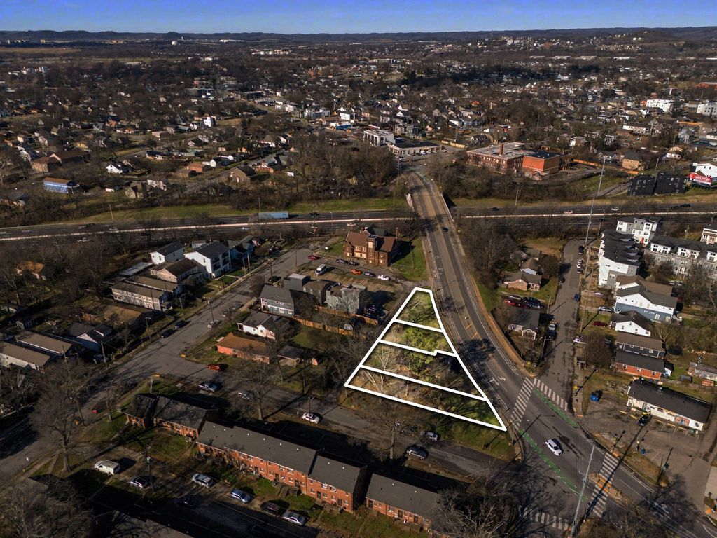 Aerial view of four-parcel lot assemblage at 833 Buchanan Street in the Buchanan Arts District, North Nashville TN 37208