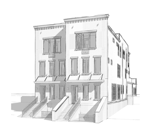 Architectural rendering of rowhouse-style urban infill development at 3109 Belwood Drive, Nashville TN, near Vanderbilt and Sylvan Park
